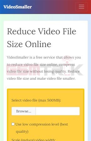 Cara memperkecil melalui VideoSmaller.com