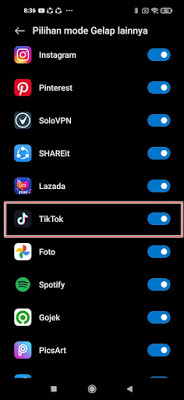 Mode Gelap TikTok Android 10